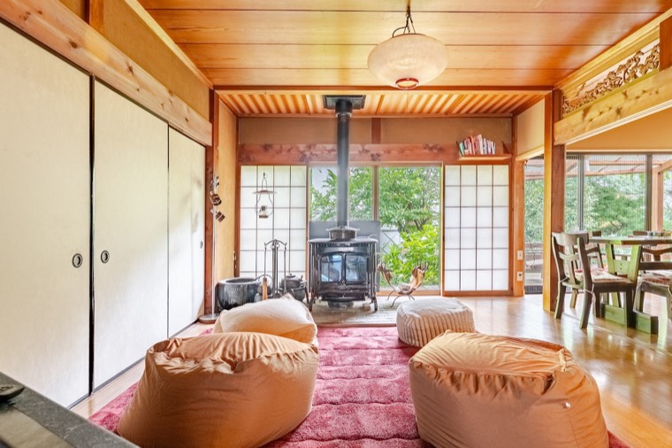 Beanbags drawn up to the fire