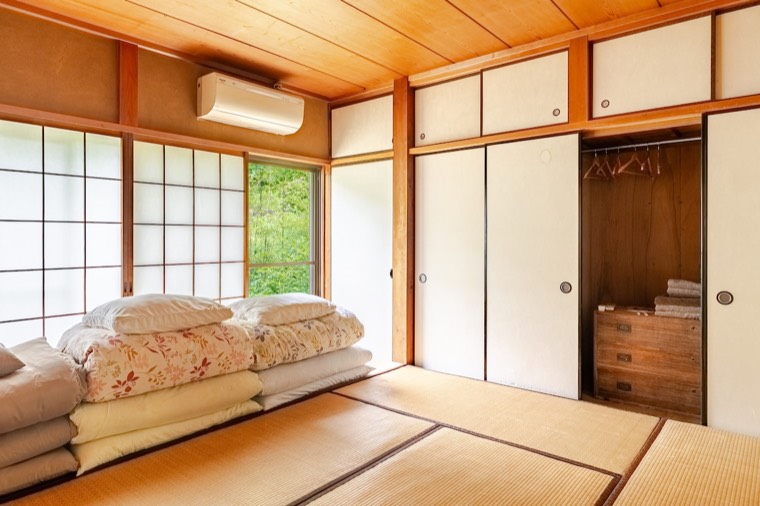Tatami, futons and the garden outside