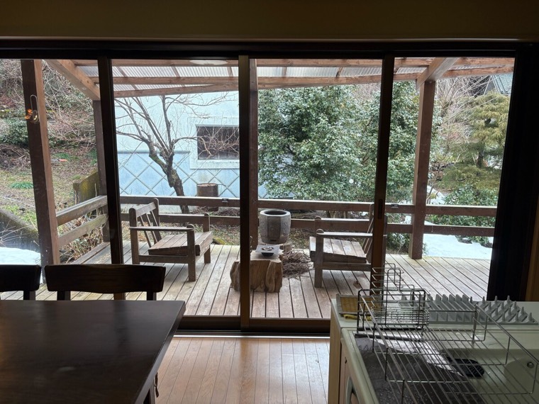 The deck in winter, seen from the table